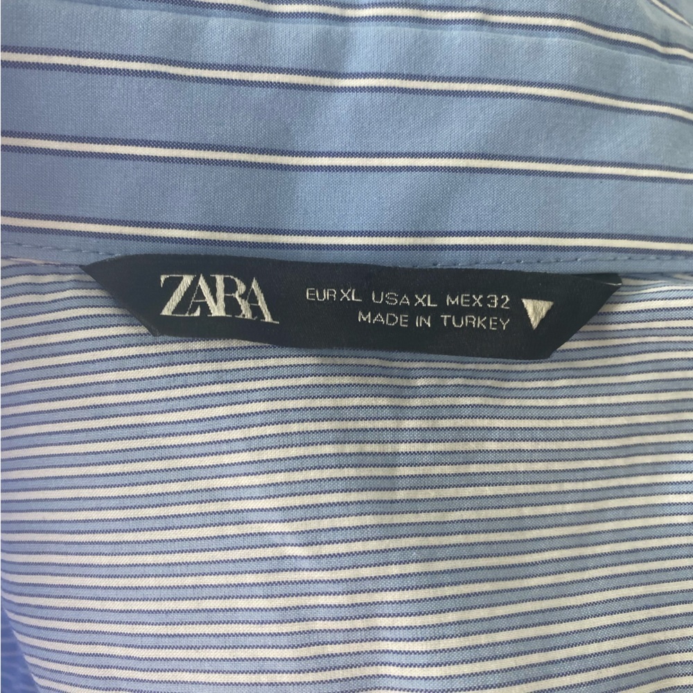 ZARA Women's Asymmetrical Blue Striped Shirt - Picture 3 of 6